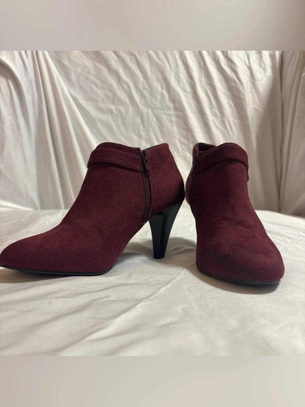 Women's Burgundy Suede Ankle Booties with Heel